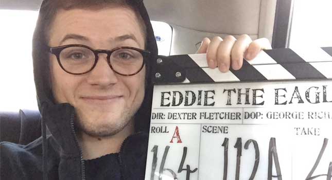 Taron Egerton on set of Eddie The Eagle film
