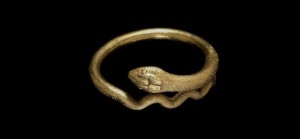 Gold bracelet in the form of a coiled snake, 1st Century AD, Roman, Pompeii. Copyright the Trustees of the British Museum