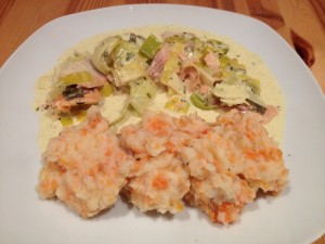 Trout with creamy leek and white wine sauce recipe Trout with creamy leek and white wine sauce