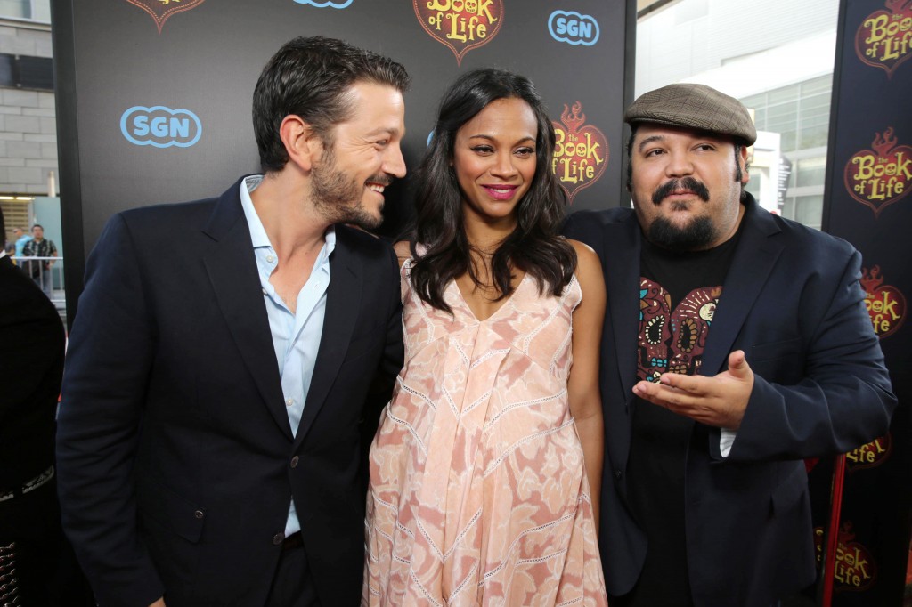 Diego Luna, Zoe Saldana and Director Jorge R. Gutierrez at the premiere of The Book of Life