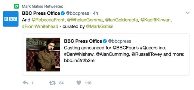 Mark Gatiss announces Queers on Twitter